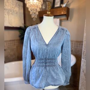 Gap denim peplum long sleeve blouse size xs